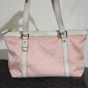Gucci Pink and White Tote Bag with Textured Finish